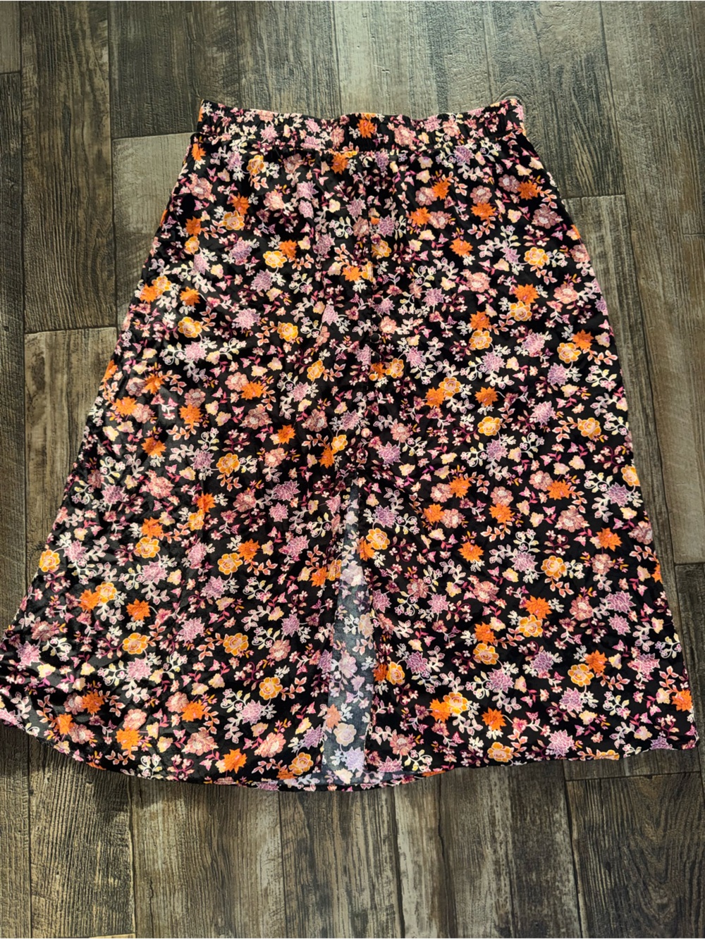 Loft Floral Midi Skirt with slit and button details down the front